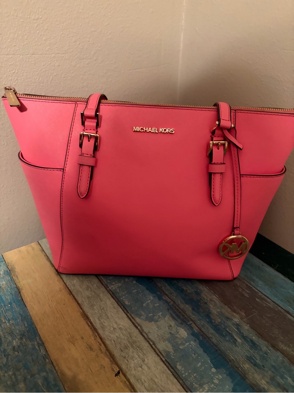Michael Kors Tea RosePink Saffiano Tote with Gold Hardware